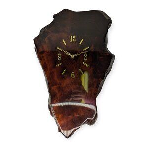 Vintage 1987 Lacquered Natural Wood Slab Wall Clock Battery Operated
